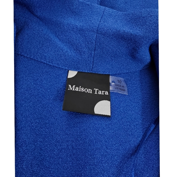 Maison Tara Cobalt Puff Sleeve Belted Waist A-Line Knee Length Dress - Picture 6 of 7